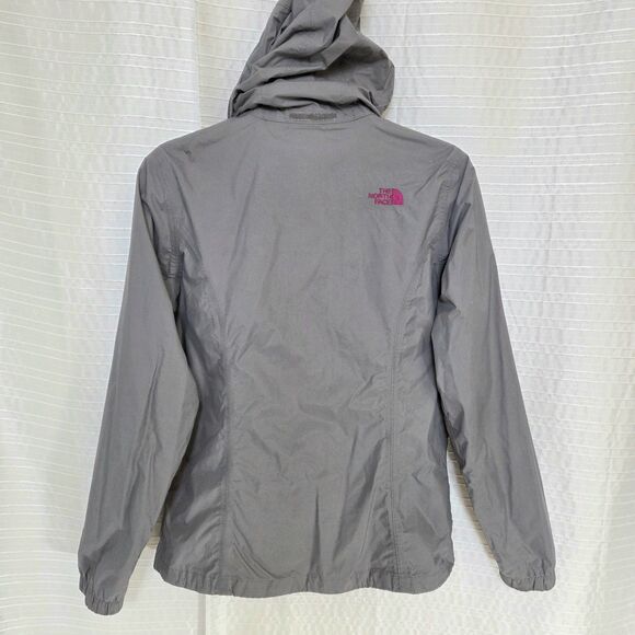 The North Face HyVent Windbreaker/Rain Jacket Woman's M Hooded Shell Gray/Pink - Picture 3 of 12